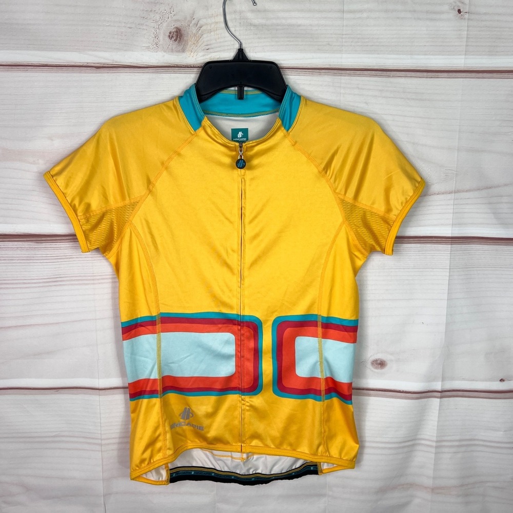 Hincapie Top Womens M Yellow Cycling Jersey Full Zip Short Sleeve Nativo Pocket